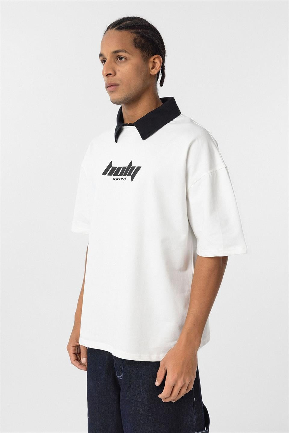Polo Yaka Oversize Baskılı Tişört