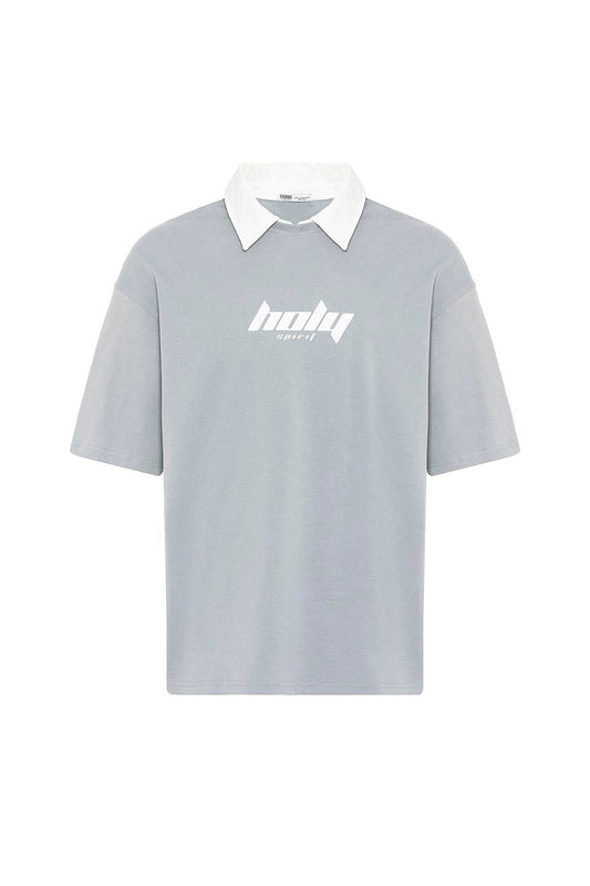 Polo Yaka Oversize Baskılı Tişört
