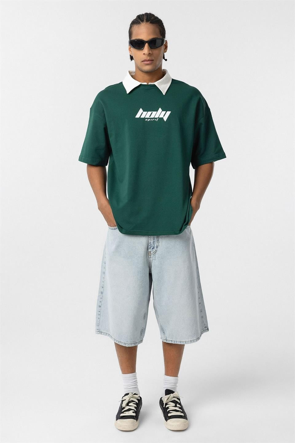 Polo Yaka Oversize Baskılı Tişört