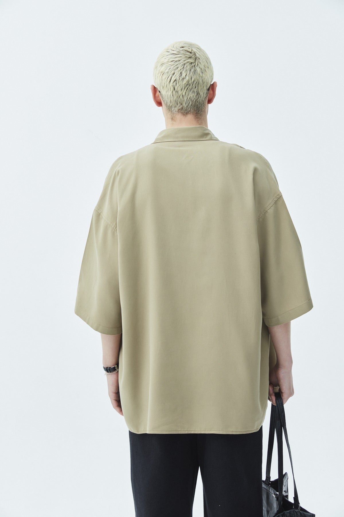 Oversize Tek Cepli Kısa Kol Keten Gömlek