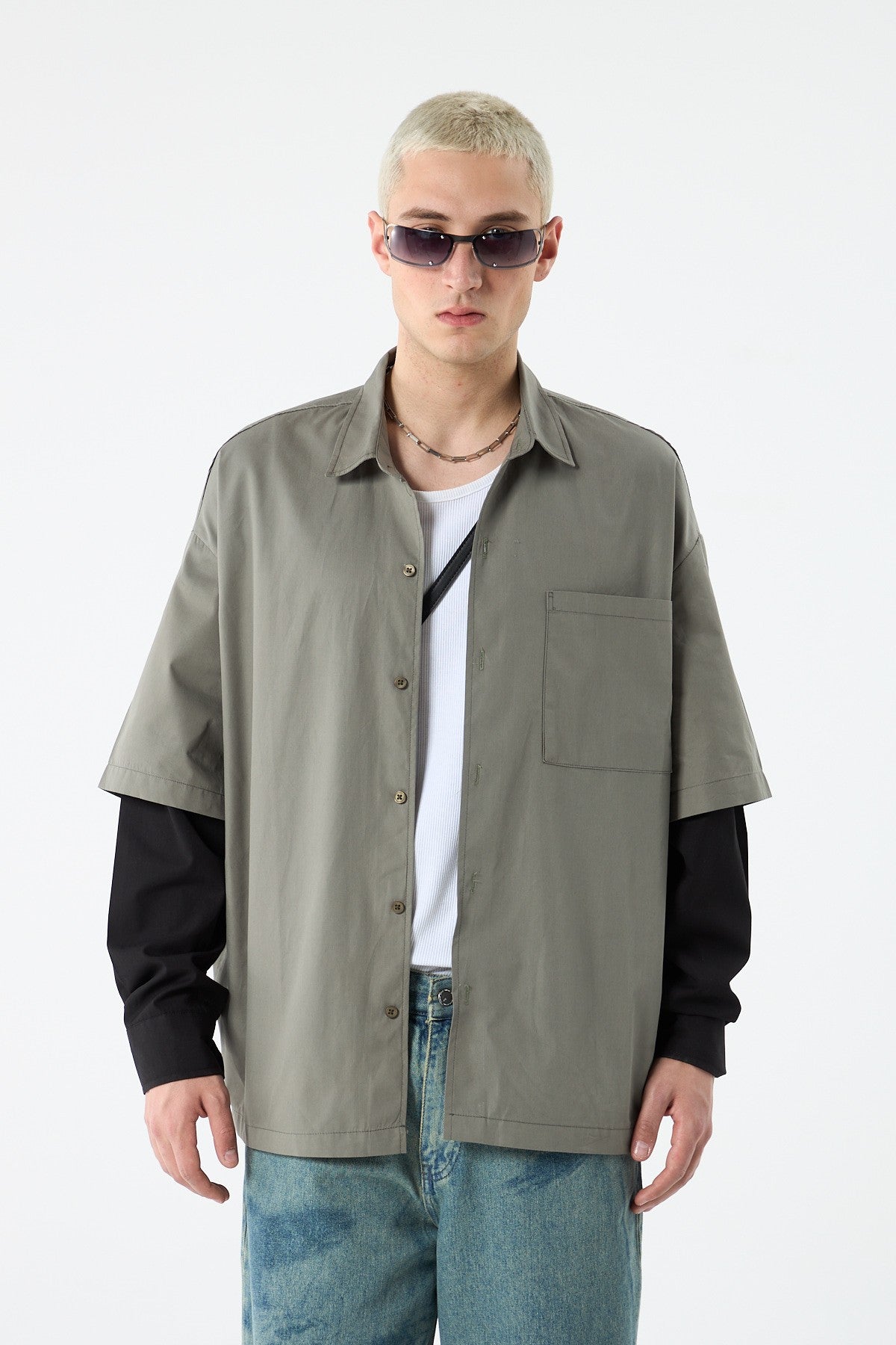Oversize Çift Kol Detaylı Uzun Kol Gömlek
