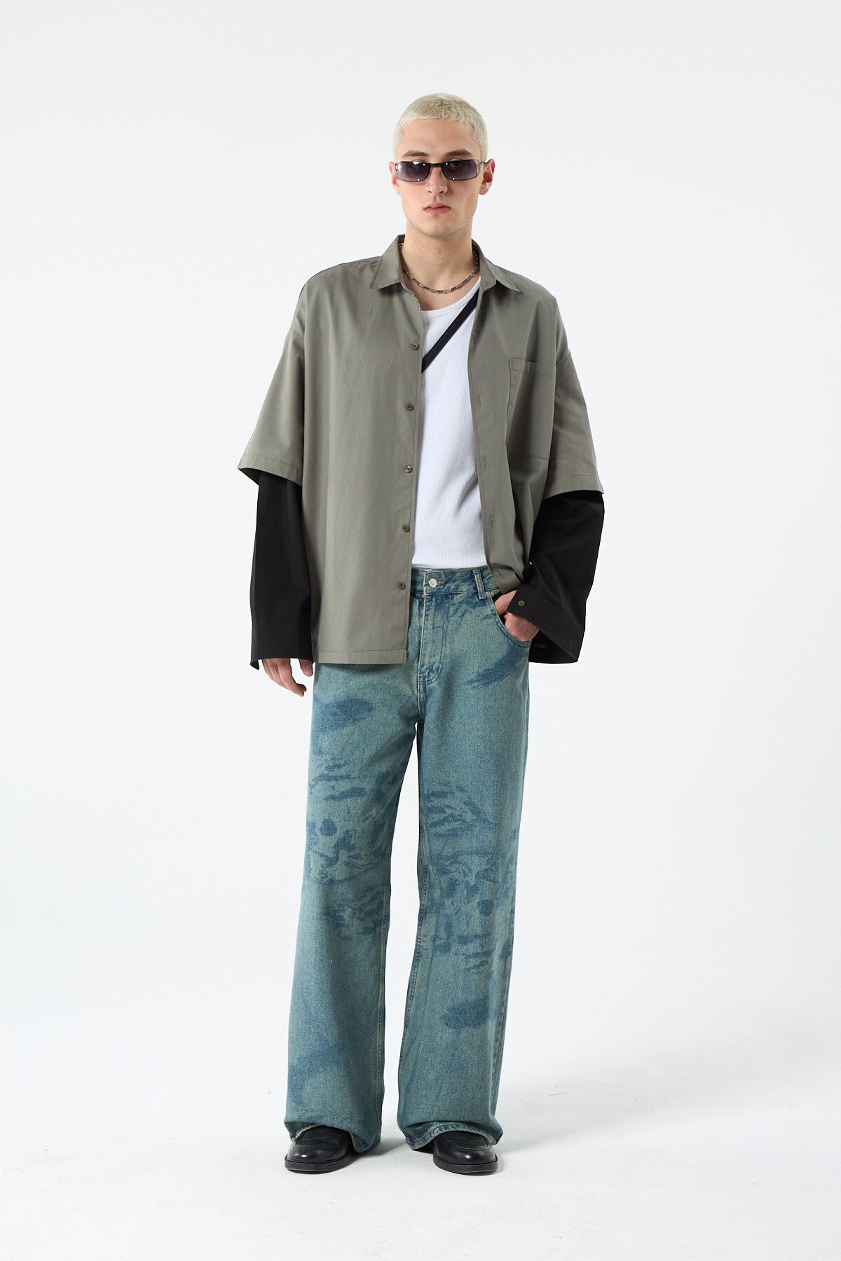 Oversize Çift Kol Detaylı Uzun Kol Gömlek