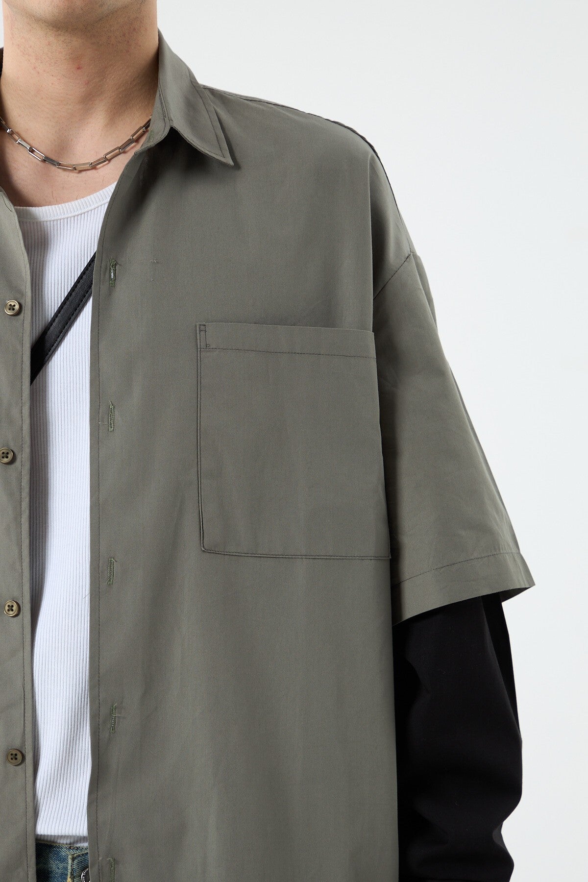 Oversize Çift Kol Detaylı Uzun Kol Gömlek