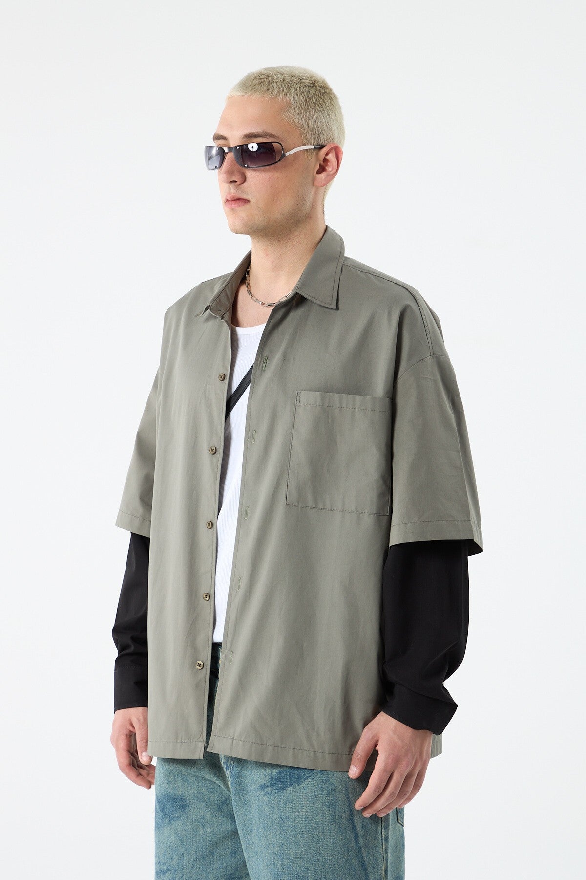 Oversize Çift Kol Detaylı Uzun Kol Gömlek