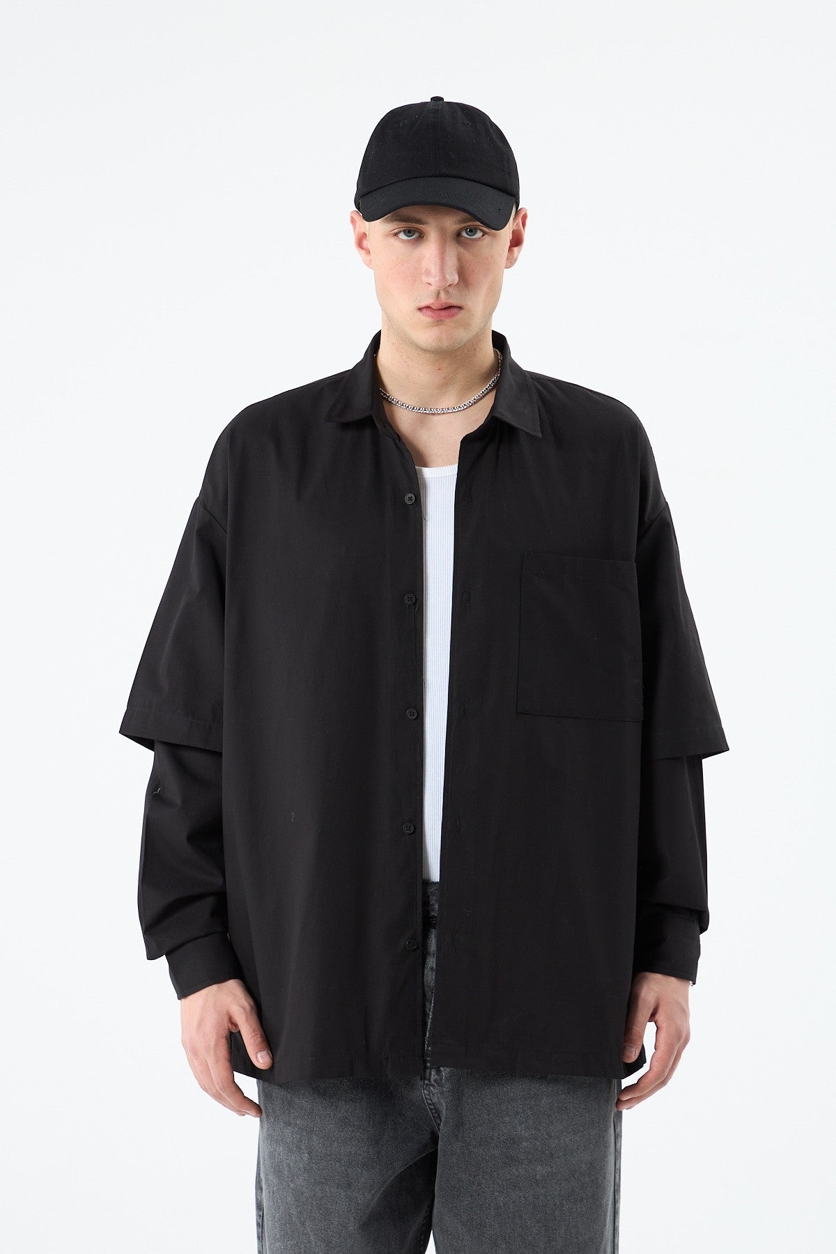 Oversize Çift Kol Detaylı Uzun Kol Gömlek