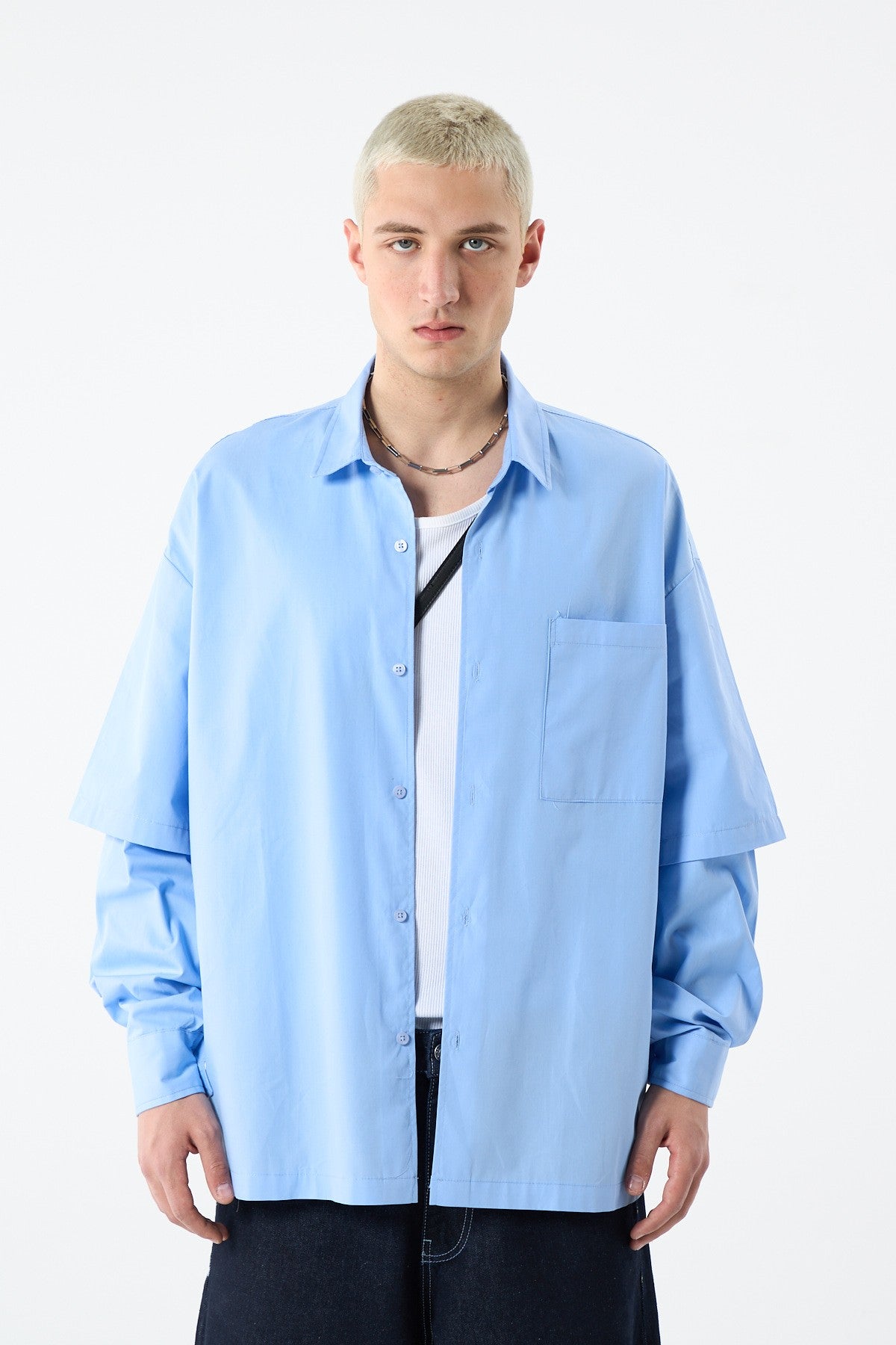 Oversize Çift Kol Detaylı Uzun Kol Gömlek
