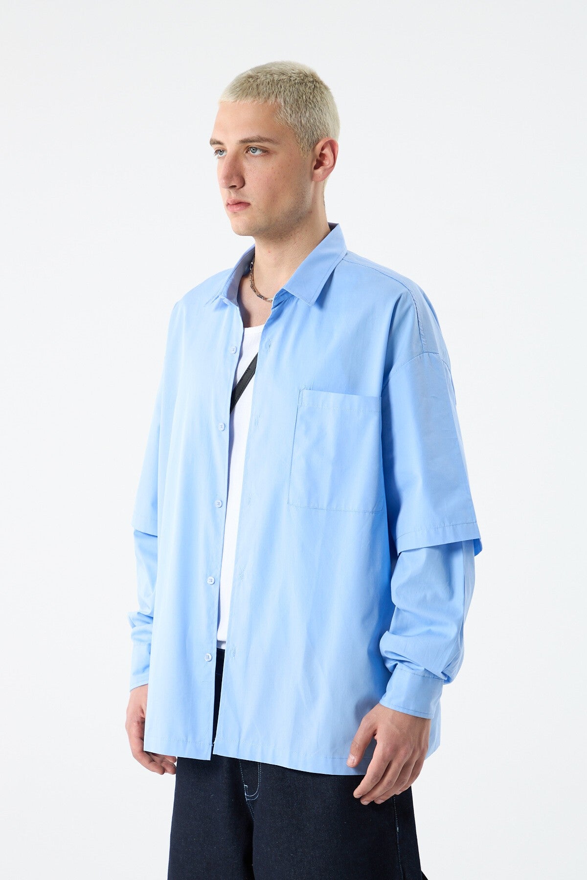 Oversize Çift Kol Detaylı Uzun Kol Gömlek
