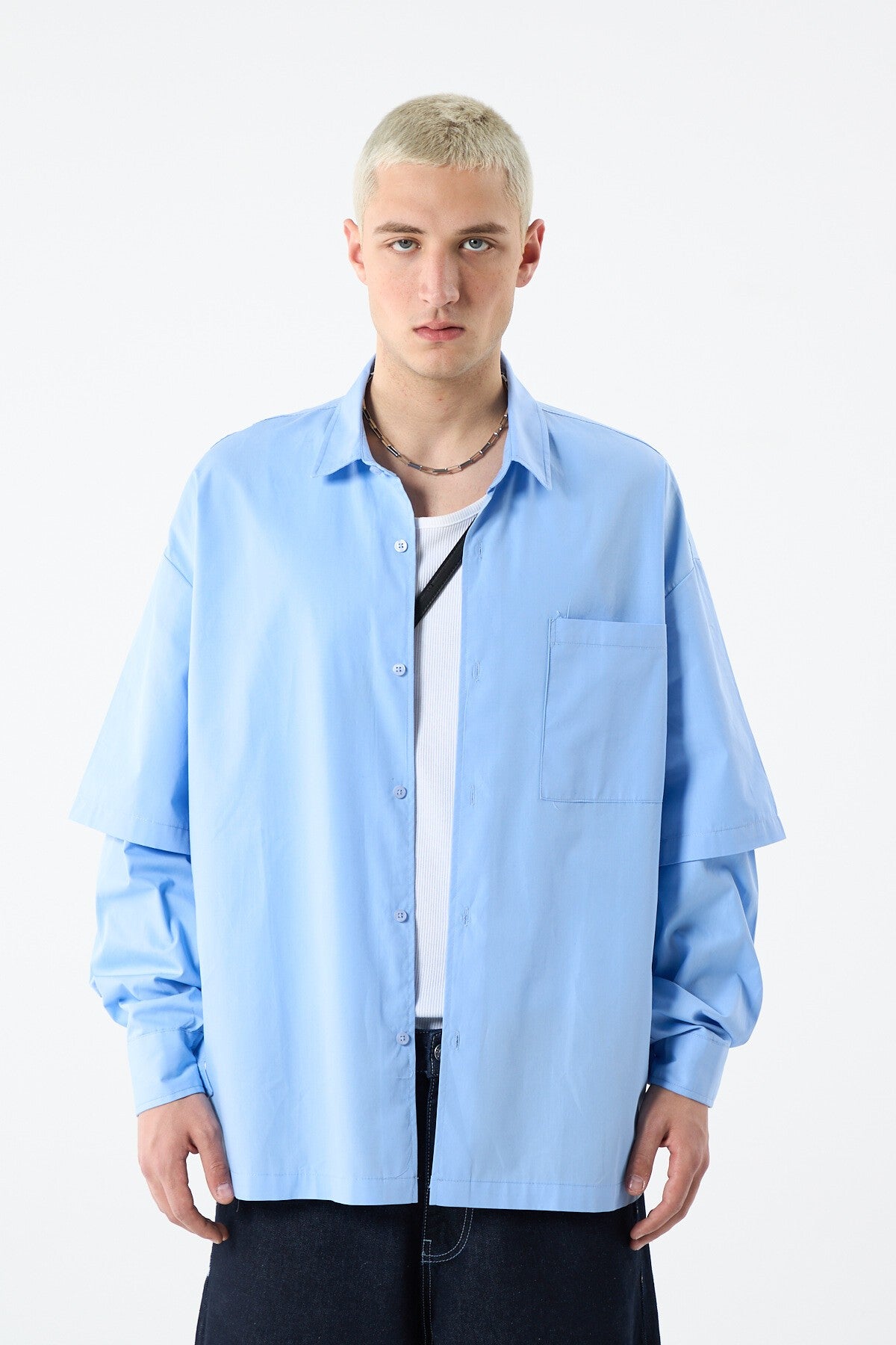 Oversize Çift Kol Detaylı Uzun Kol Gömlek