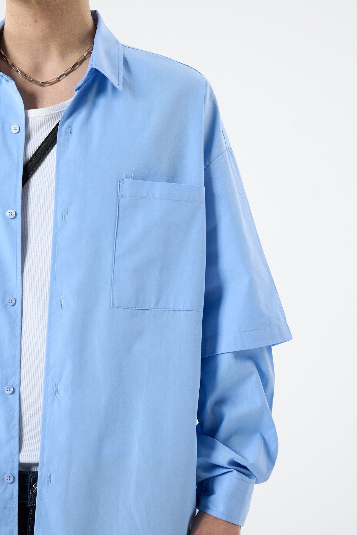 Oversize Çift Kol Detaylı Uzun Kol Gömlek
