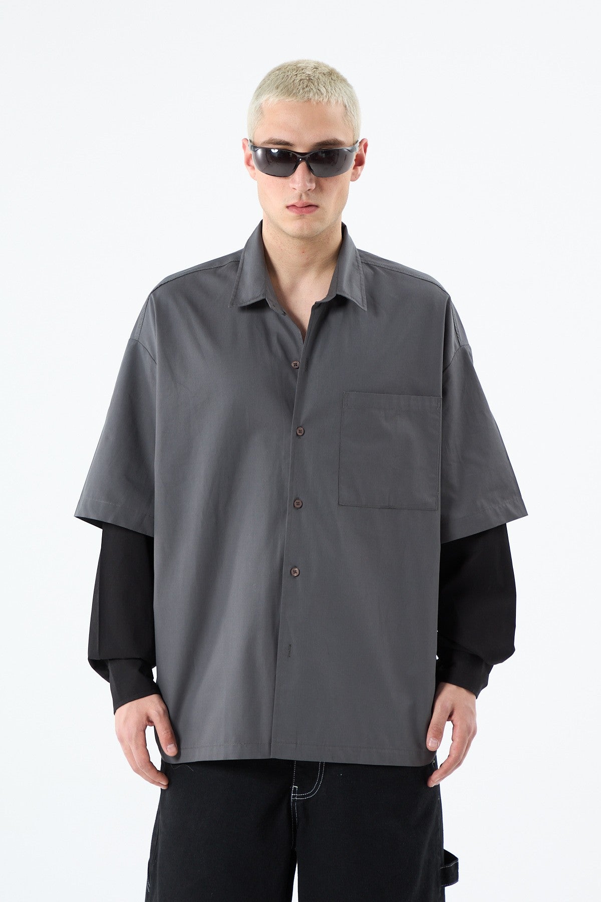 Oversize Çift Kol Detaylı Uzun Kol Gömlek