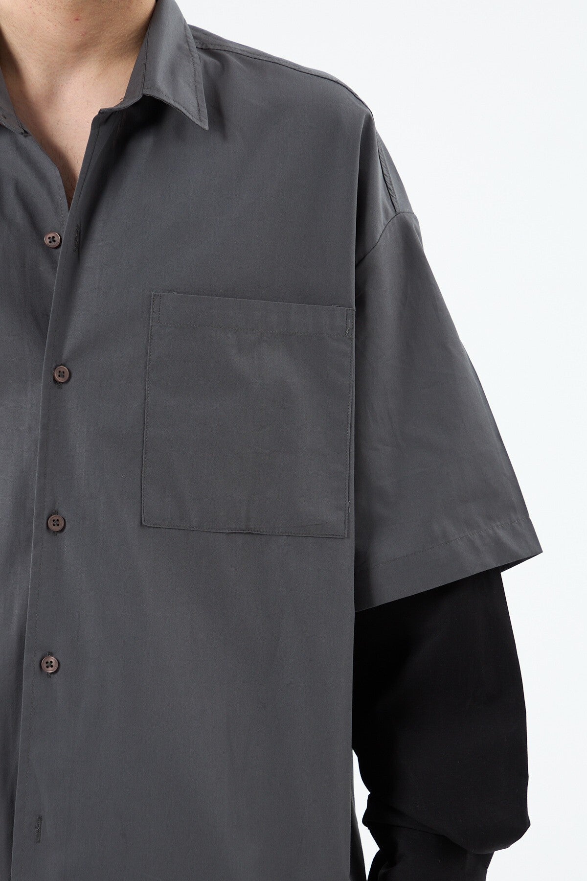 Oversize Çift Kol Detaylı Uzun Kol Gömlek