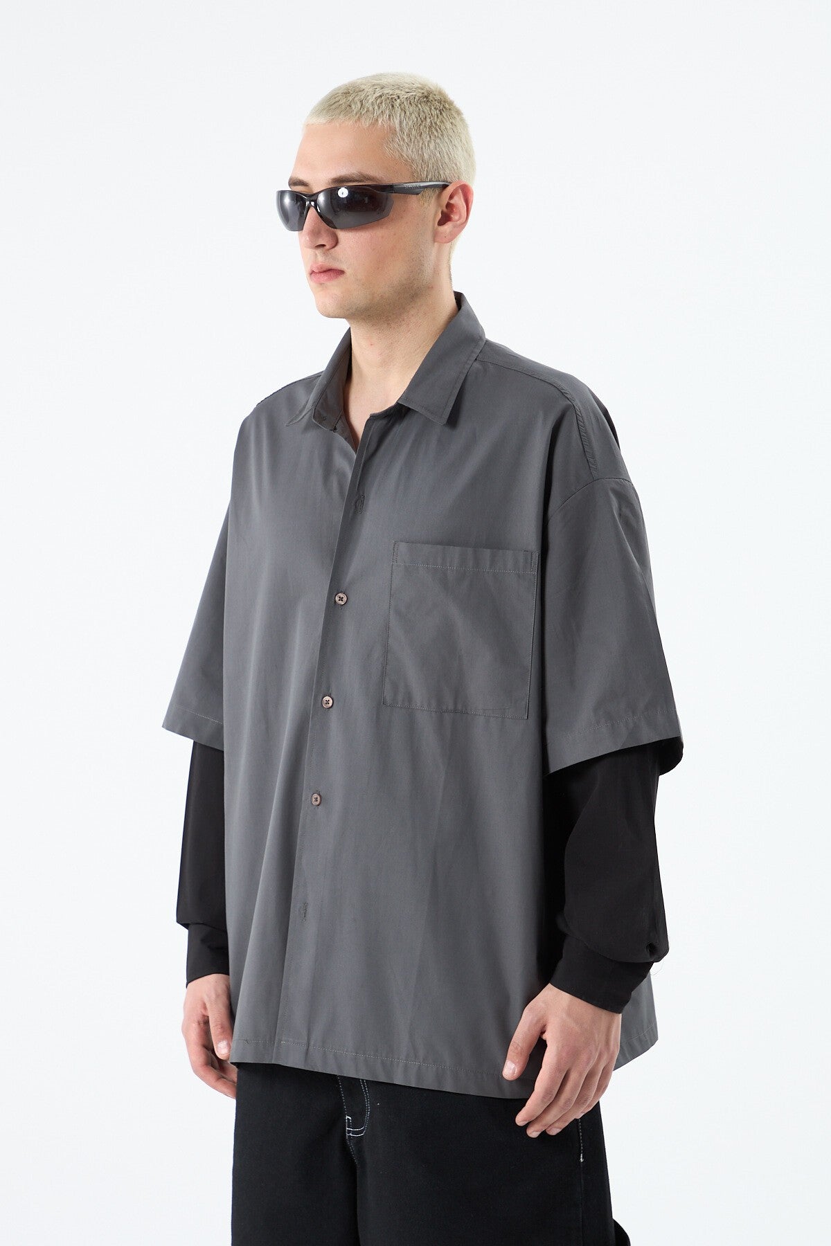 Oversize Çift Kol Detaylı Uzun Kol Gömlek
