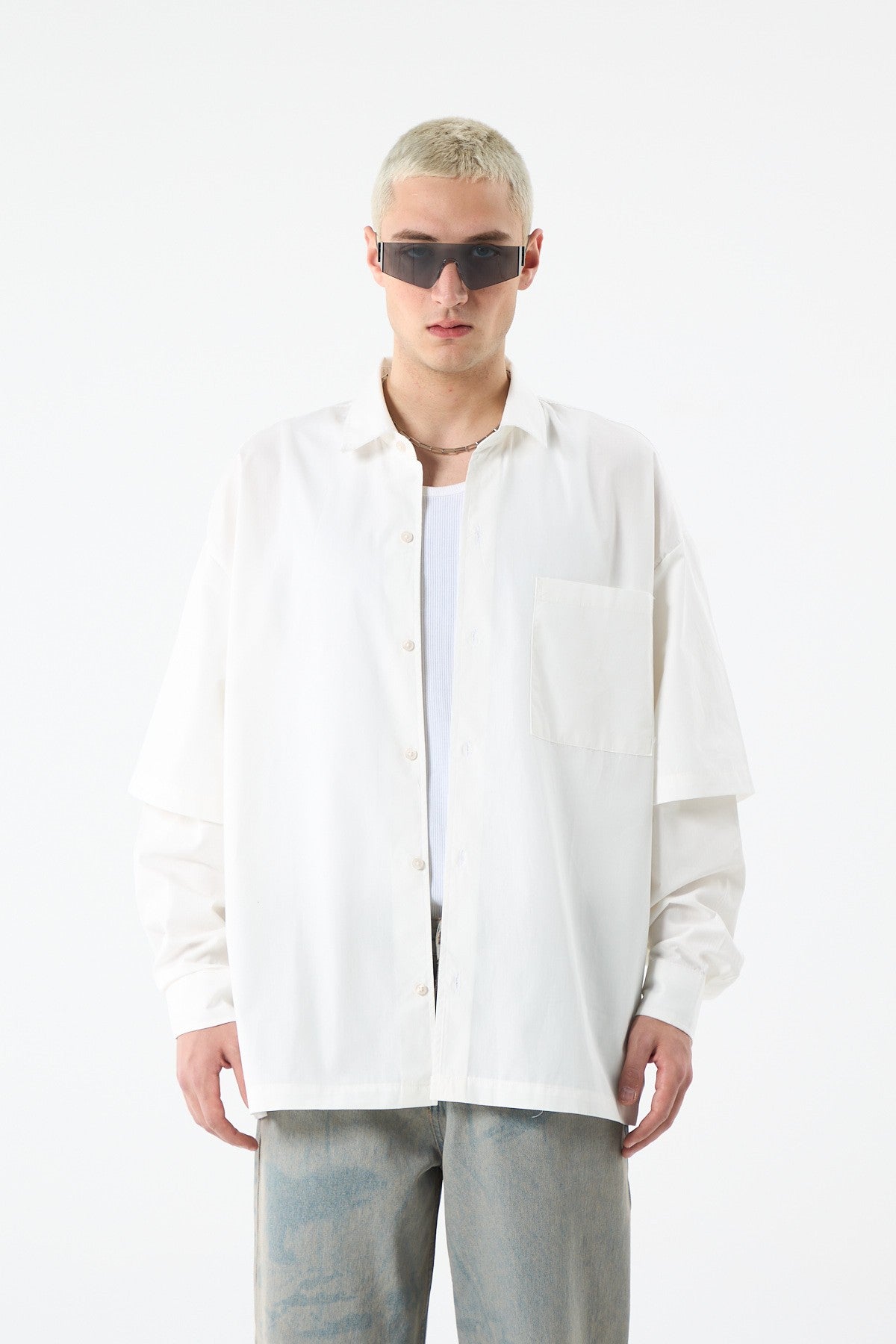 Oversize Çift Kol Detaylı Uzun Kol Gömlek
