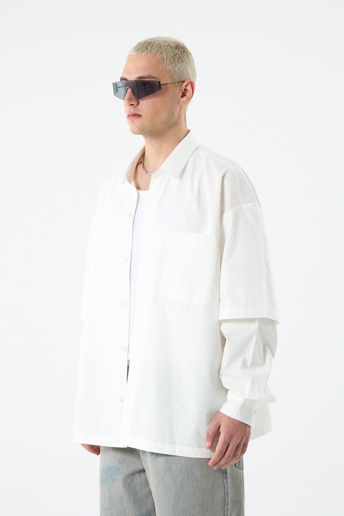 Oversize Çift Kol Detaylı Uzun Kol Gömlek