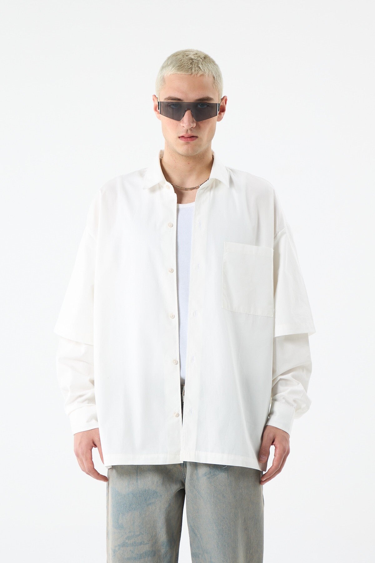 Oversize Çift Kol Detaylı Uzun Kol Gömlek