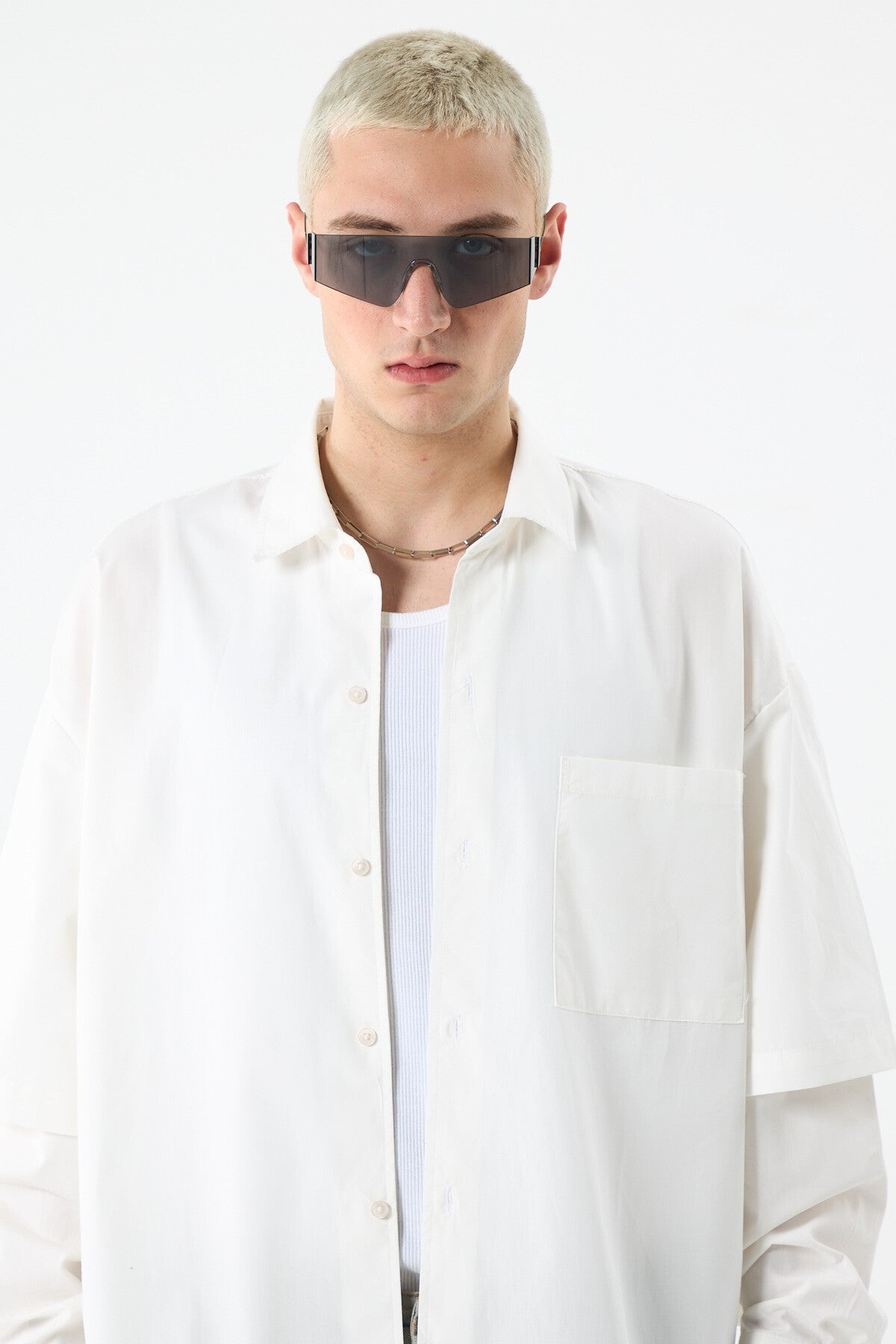 Oversize Çift Kol Detaylı Uzun Kol Gömlek