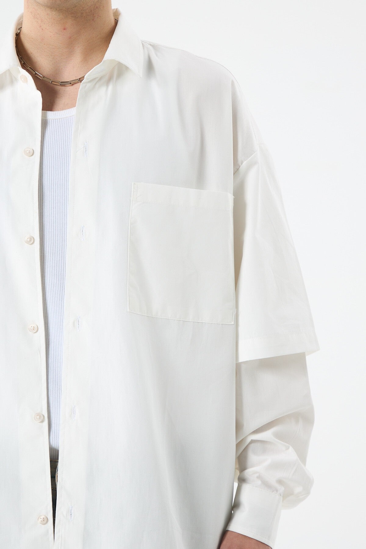 Oversize Çift Kol Detaylı Uzun Kol Gömlek
