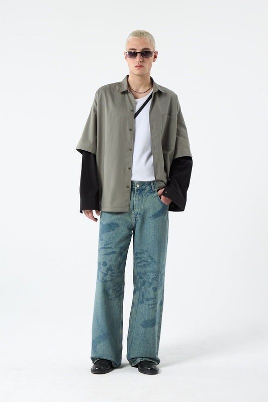 Oversize Çift Kol Detaylı Uzun Kol Gömlek