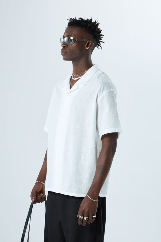 Nakış Detaylı Oversize Keten Gömlek