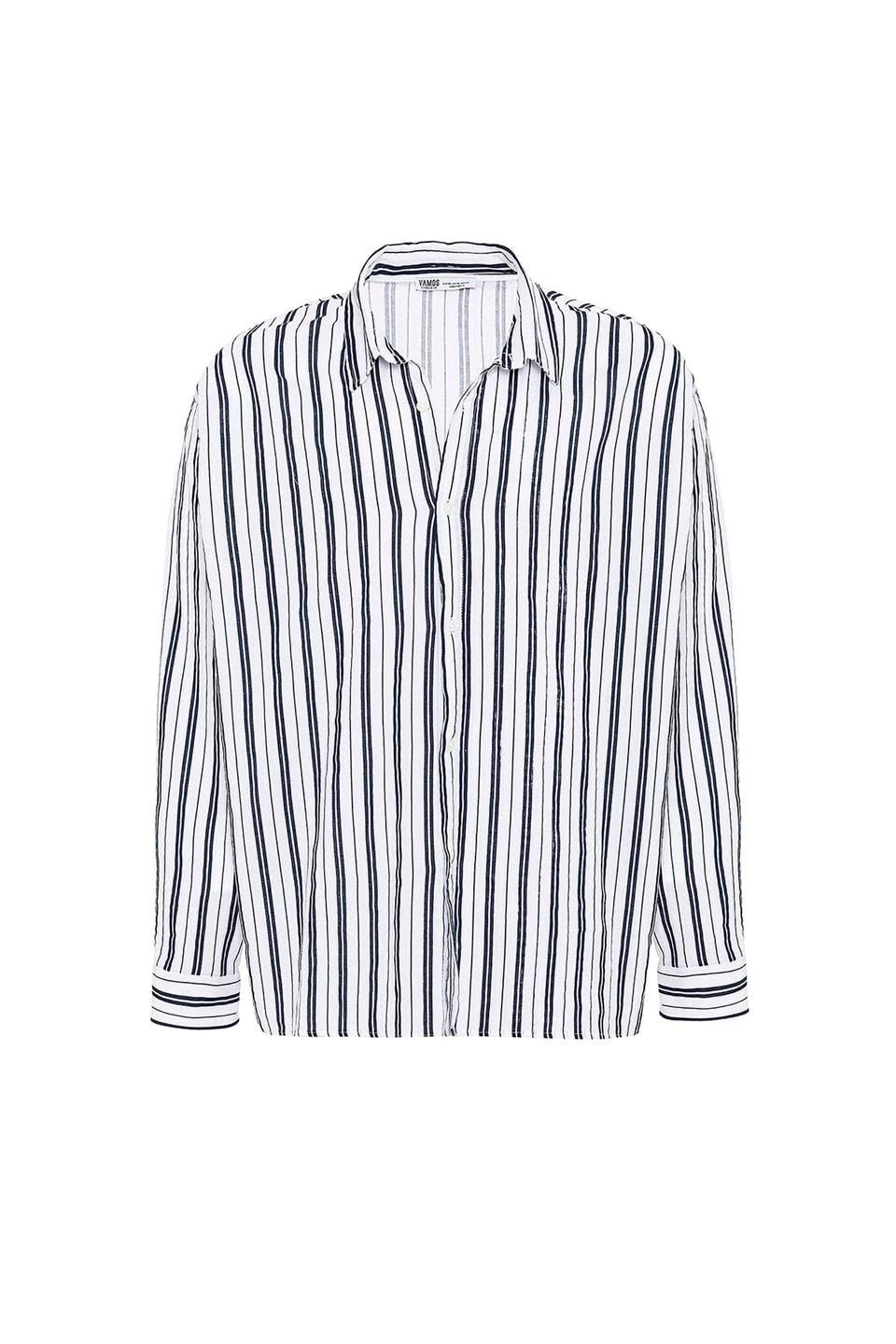 Çizgili Uzun Kollu Oversize Keten Gömlek