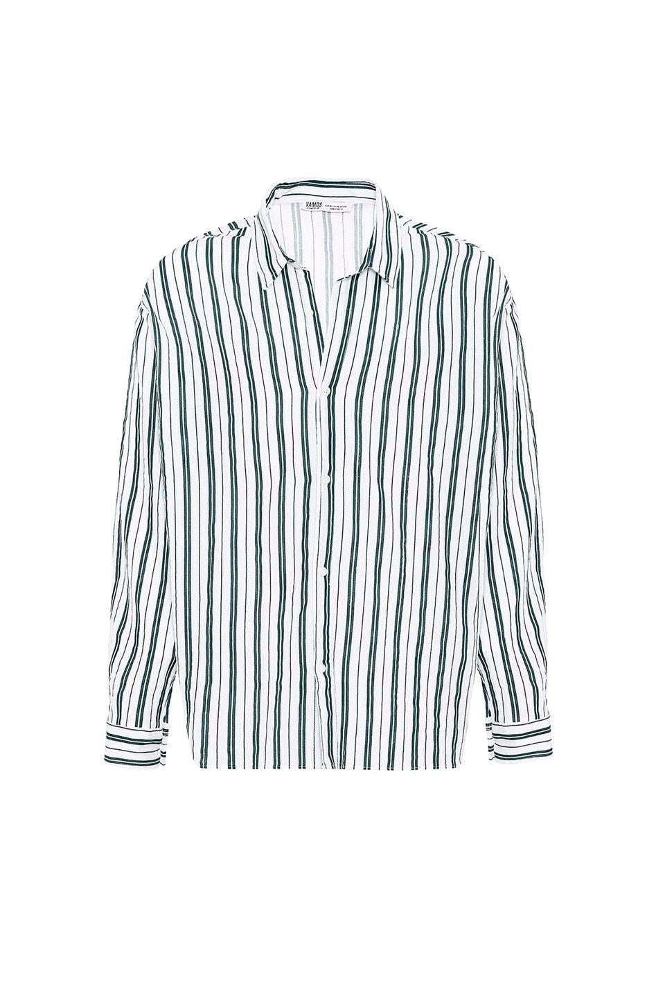Çizgili Uzun Kollu Oversize Keten Gömlek