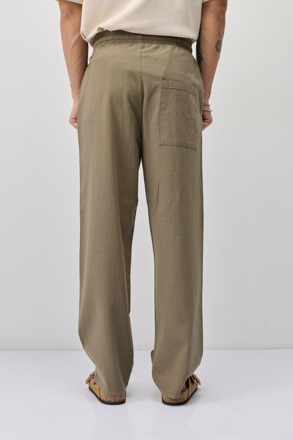 Bağcıklı Baggy Fit Keten Pantolon
