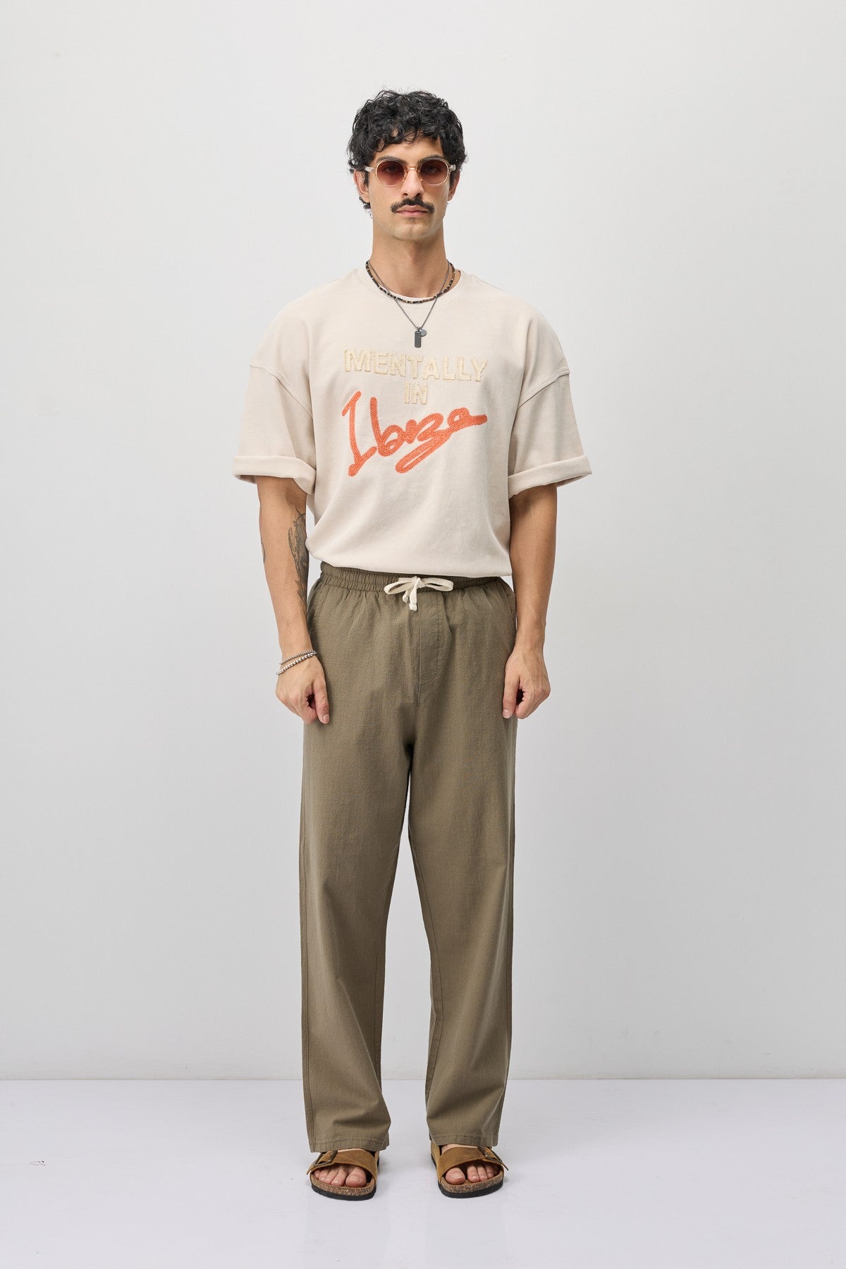Bağcıklı Baggy Fit Keten Pantolon