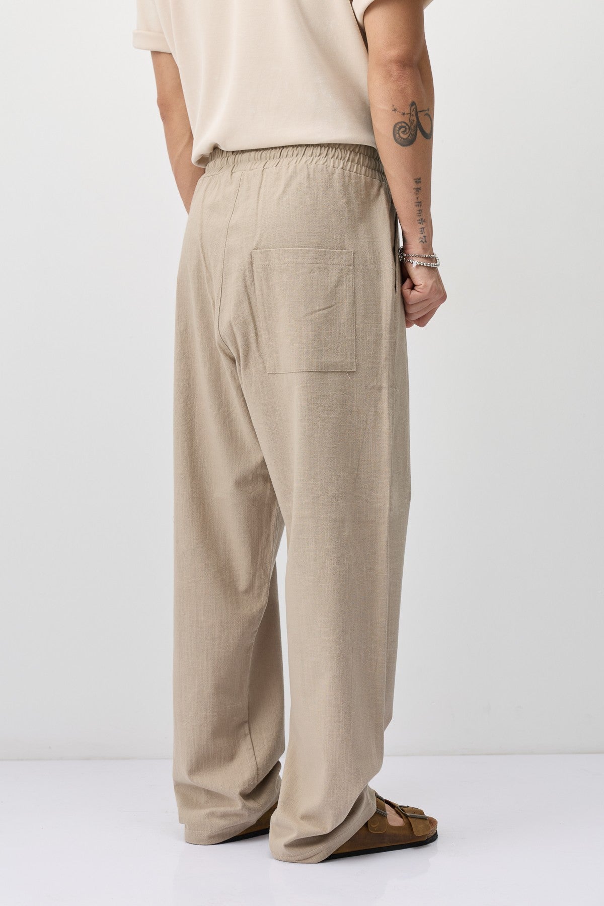 Bağcıklı Baggy Fit Keten Pantolon