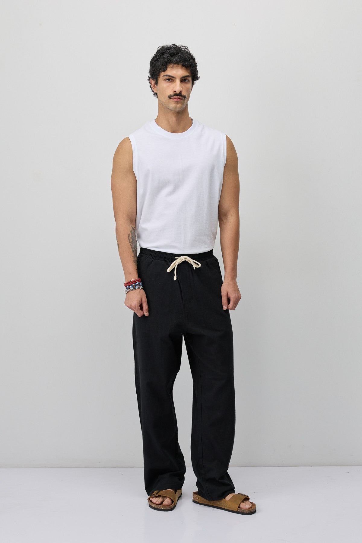 Bağcıklı Baggy Fit Keten Pantolon
