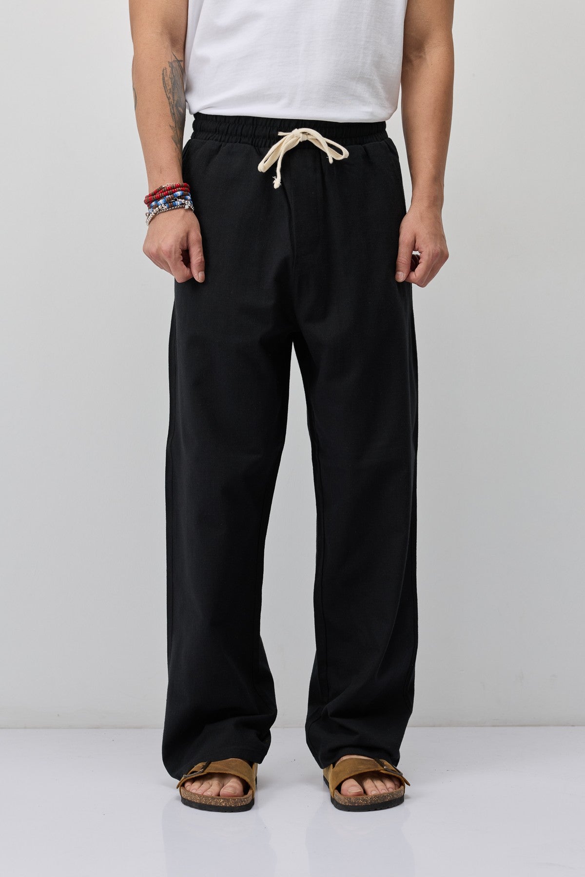 Bağcıklı Baggy Fit Keten Pantolon