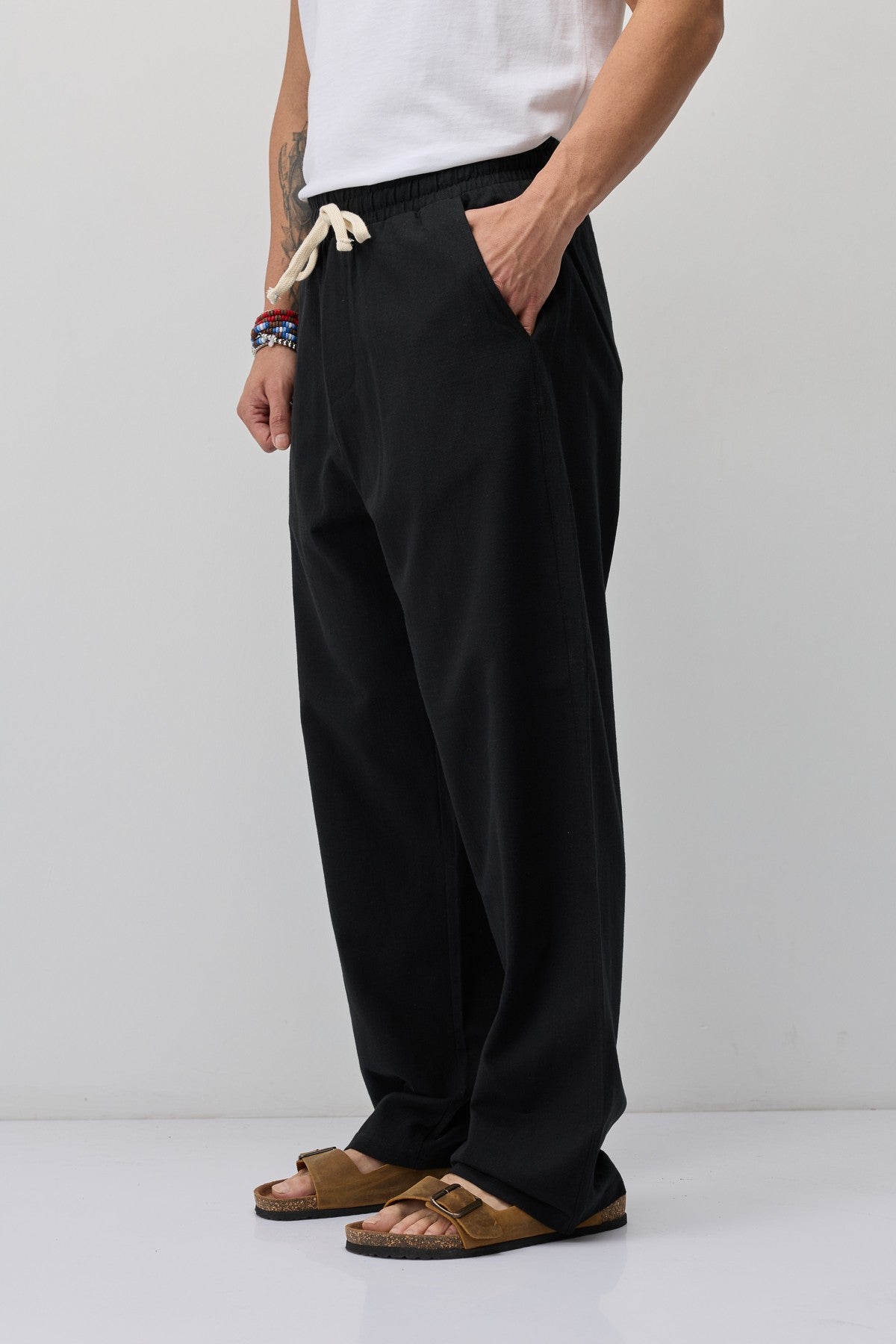 Bağcıklı Baggy Fit Keten Pantolon