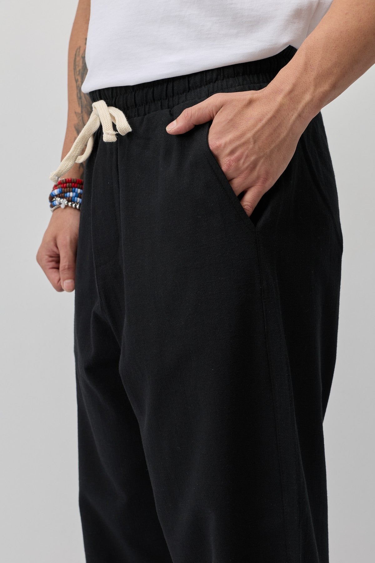 Bağcıklı Baggy Fit Keten Pantolon