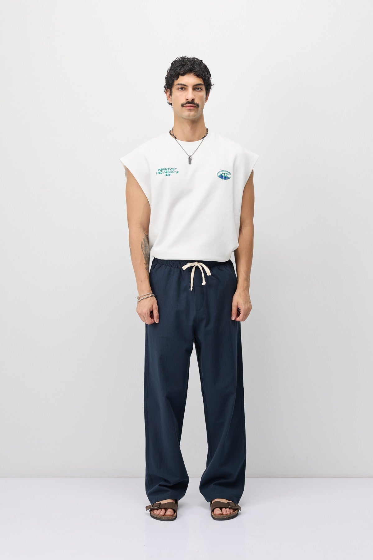 Bağcıklı Baggy Fit Keten Pantolon