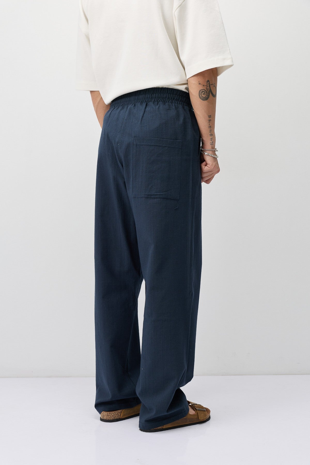 Bağcıklı Baggy Fit Keten Pantolon