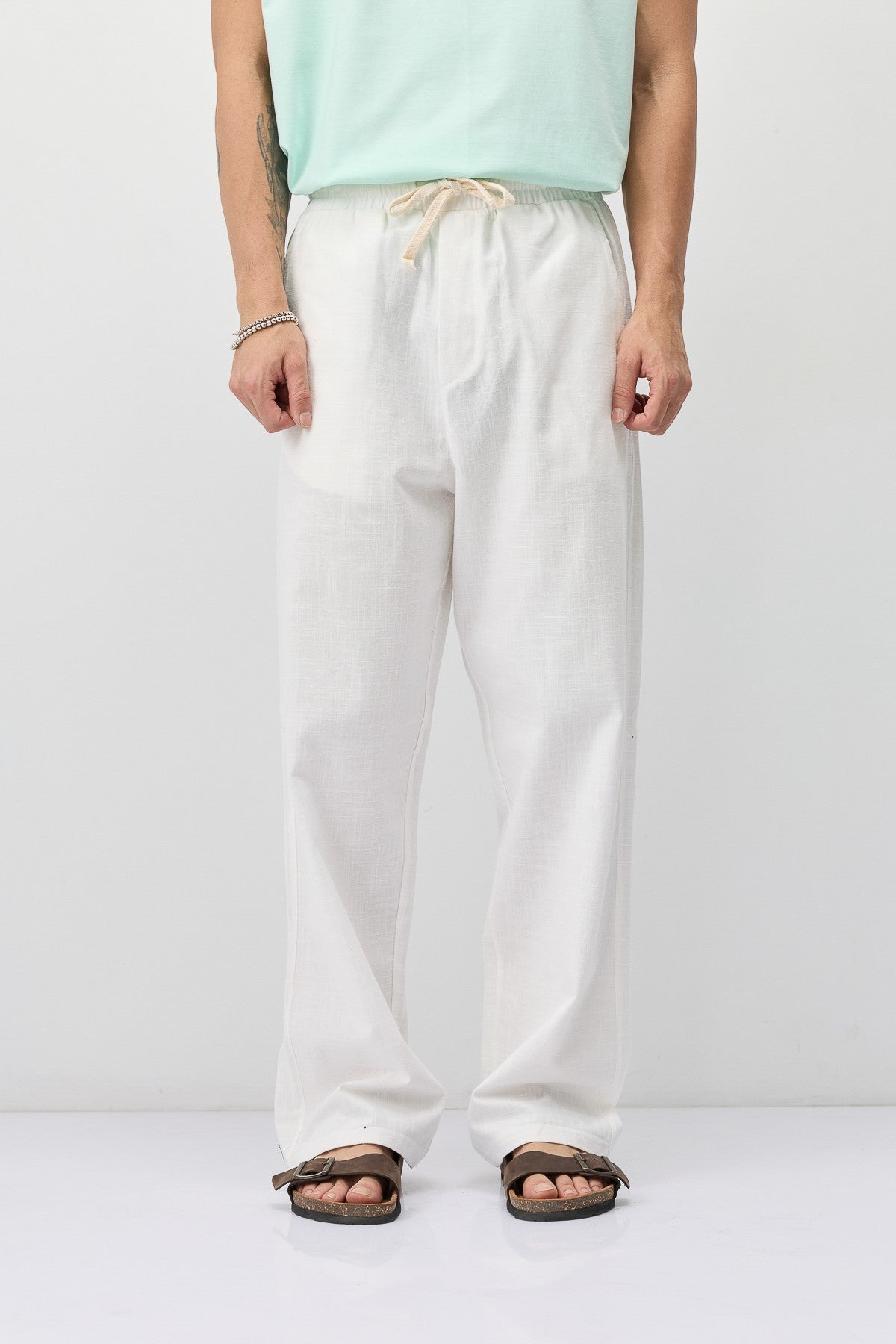 Bağcıklı Baggy Fit Keten Pantolon