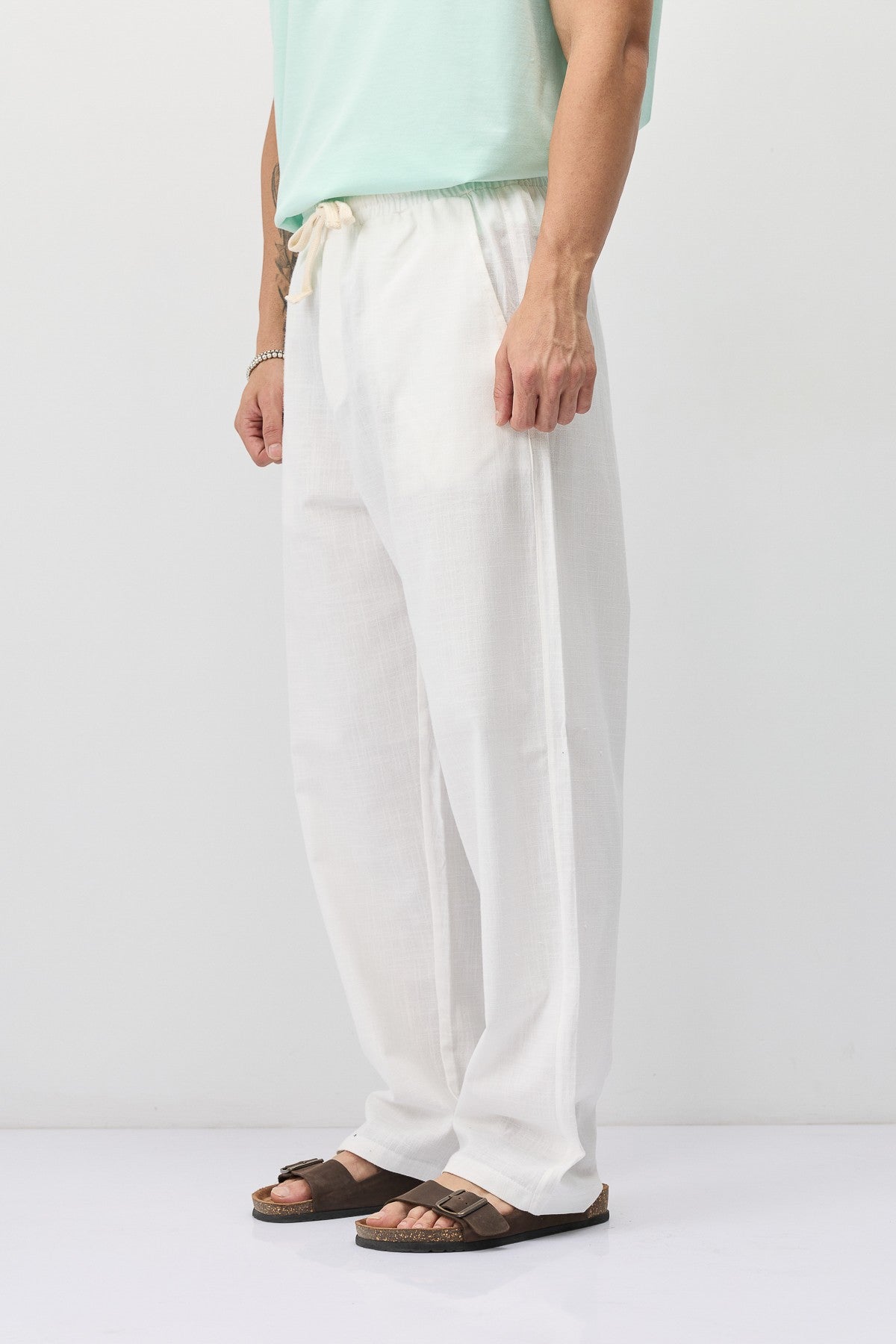 Bağcıklı Baggy Fit Keten Pantolon