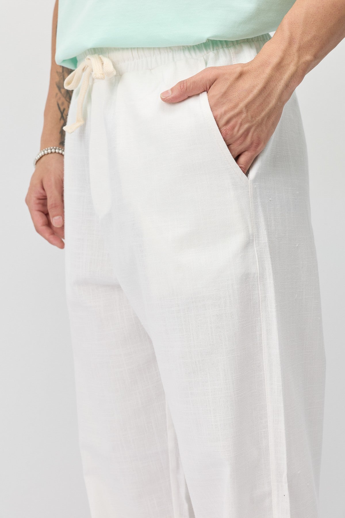 Bağcıklı Baggy Fit Keten Pantolon