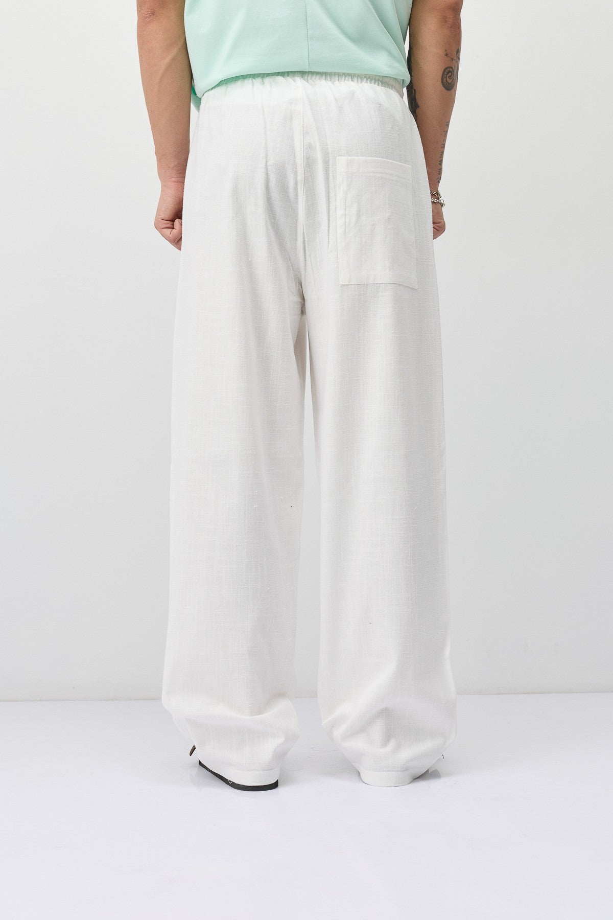 Bağcıklı Baggy Fit Keten Pantolon