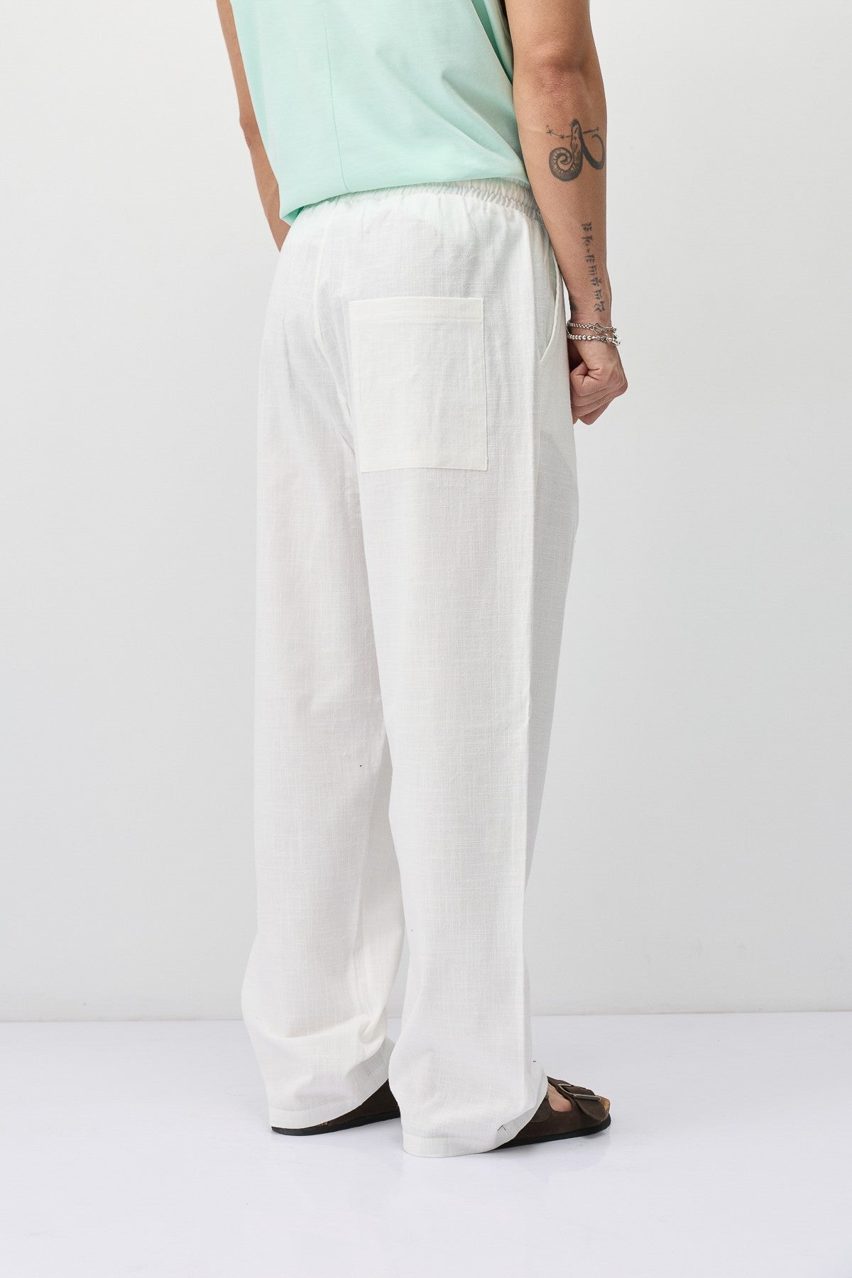 Bağcıklı Baggy Fit Keten Pantolon