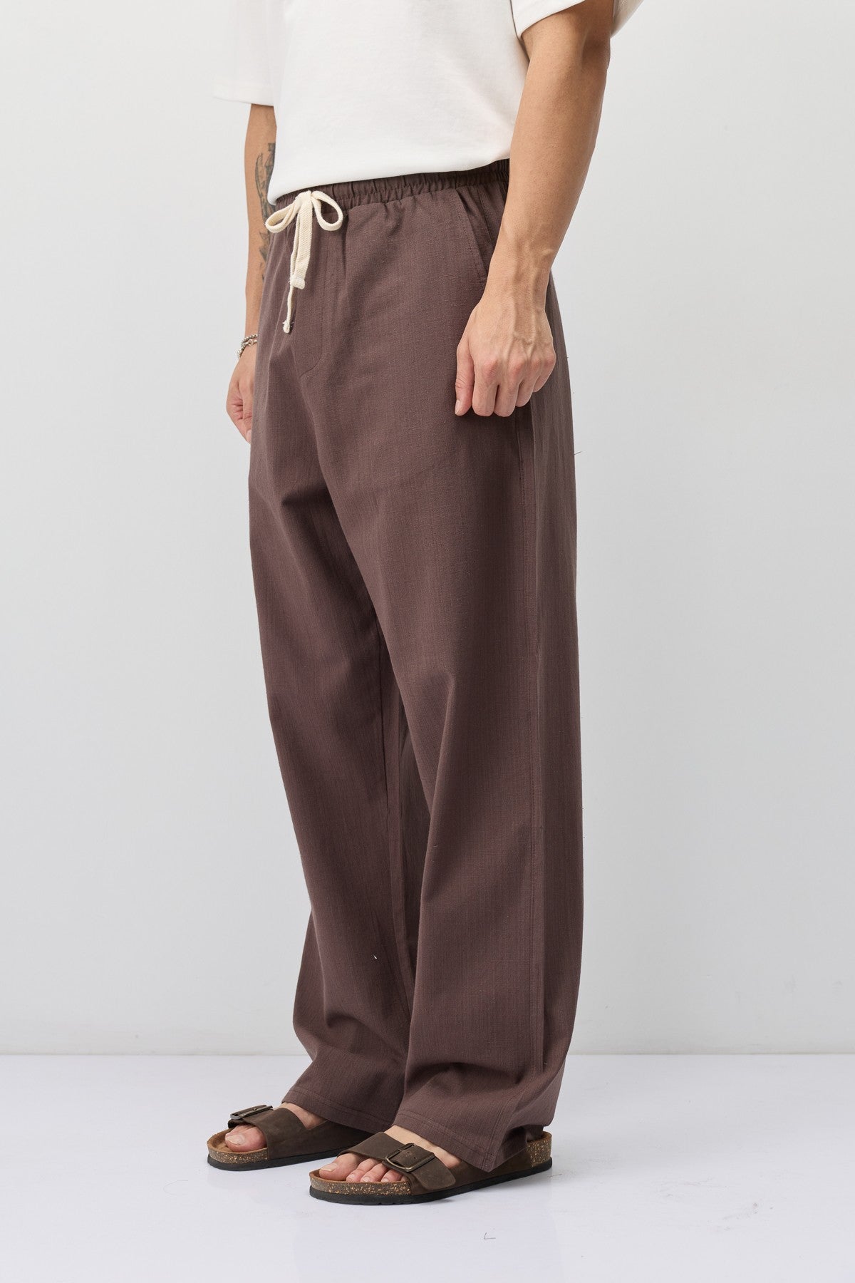 Bağcıklı Baggy Fit Keten Pantolon