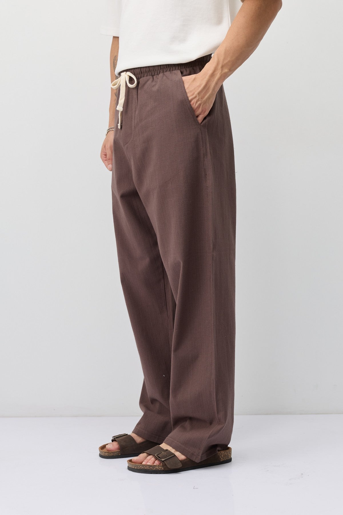 Bağcıklı Baggy Fit Keten Pantolon