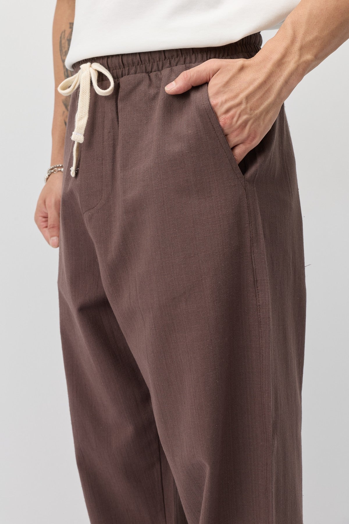 Bağcıklı Baggy Fit Keten Pantolon