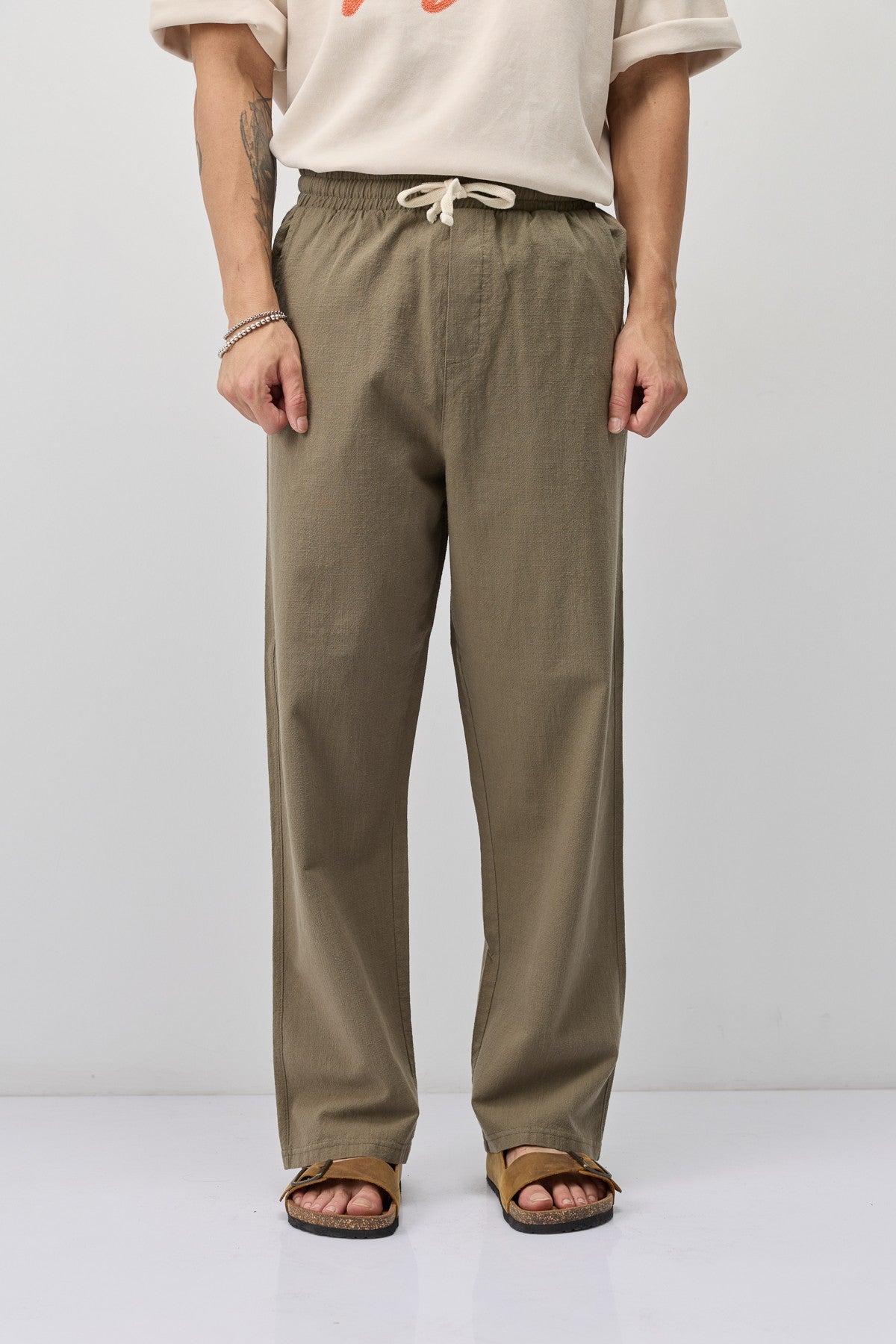 Bağcıklı Baggy Fit Keten Pantolon