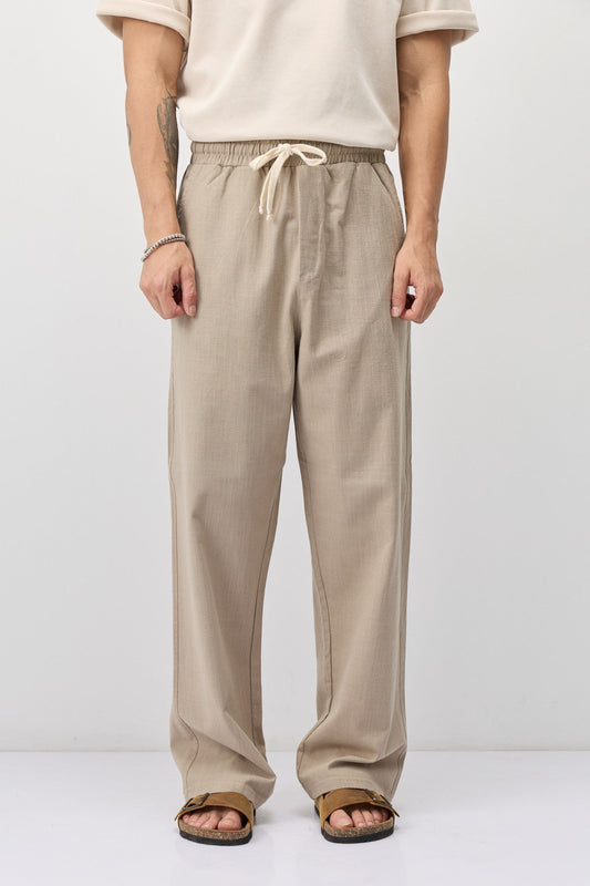 Bağcıklı Baggy Fit Keten Pantolon