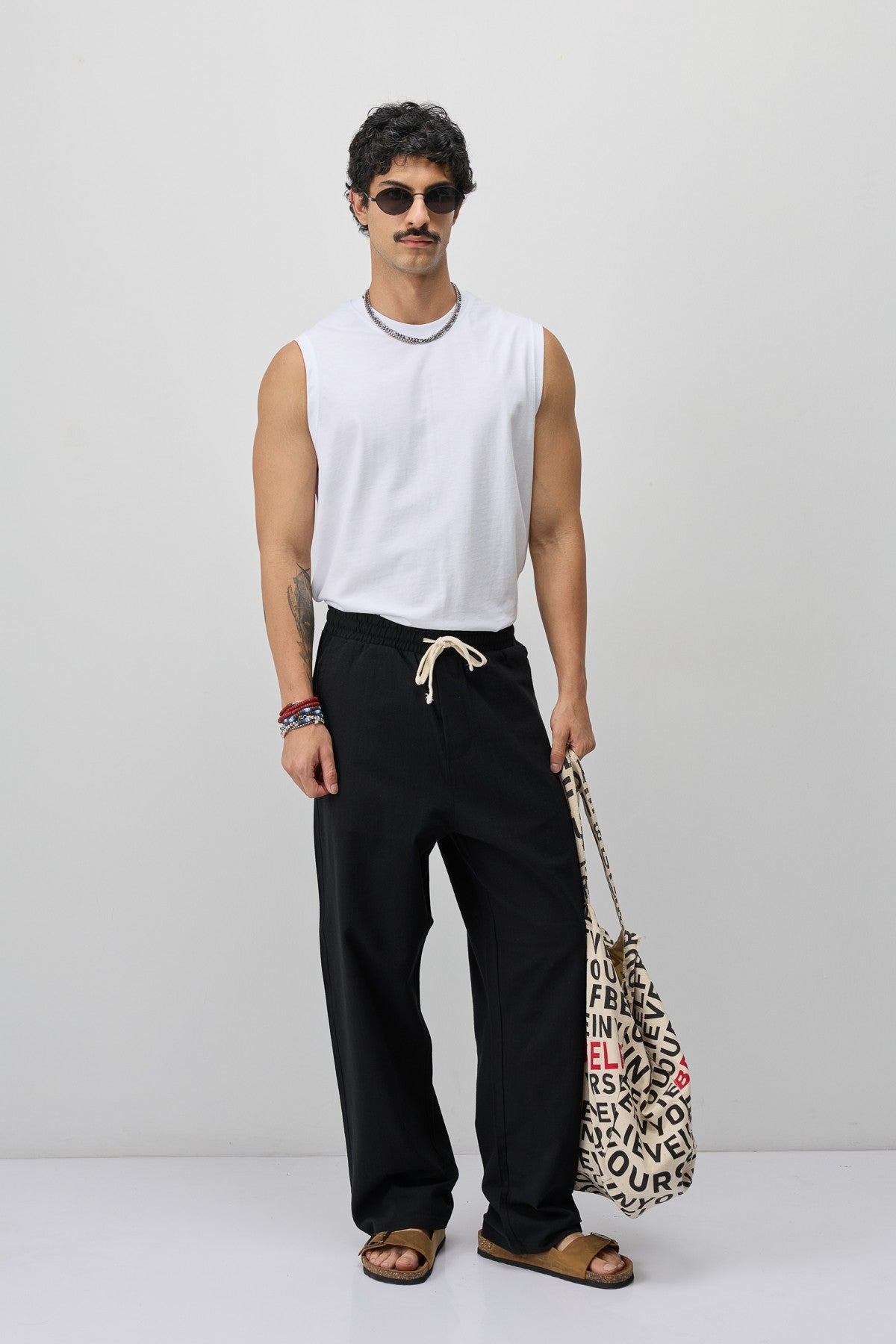Bağcıklı Baggy Fit Keten Pantolon
