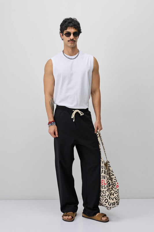 Bağcıklı Baggy Fit Keten Pantolon