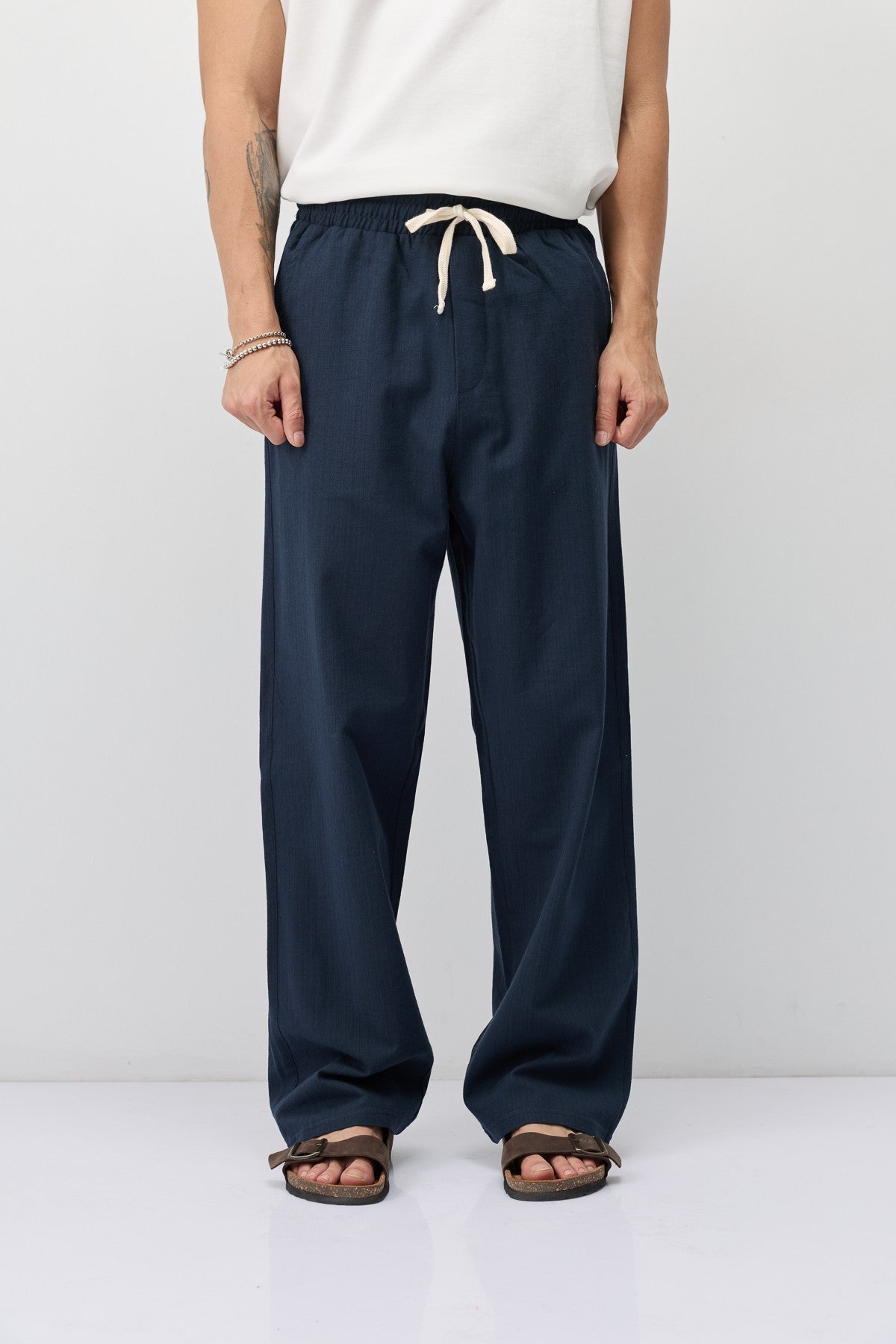 Bağcıklı Baggy Fit Keten Pantolon