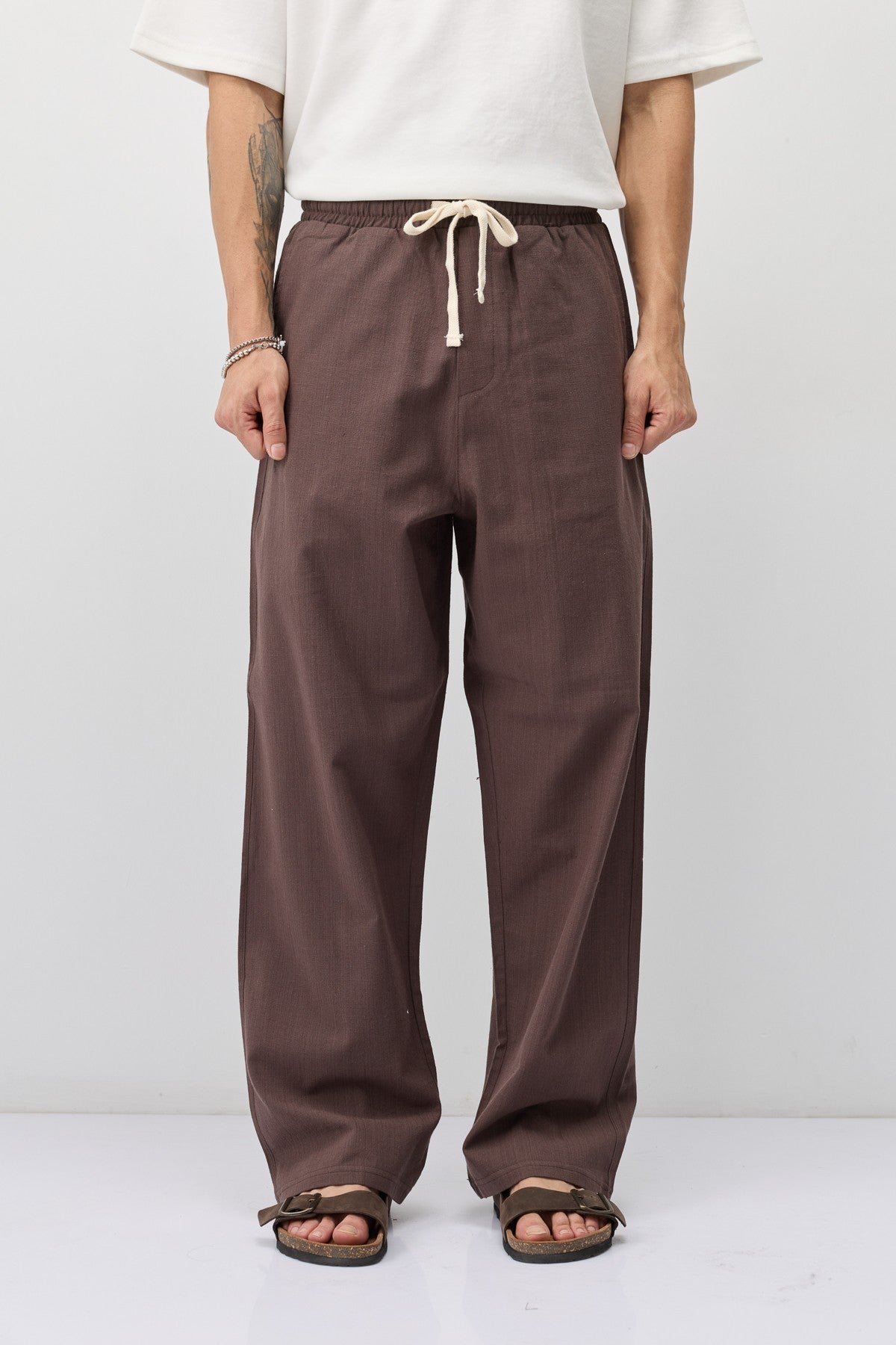 Bağcıklı Baggy Fit Keten Pantolon