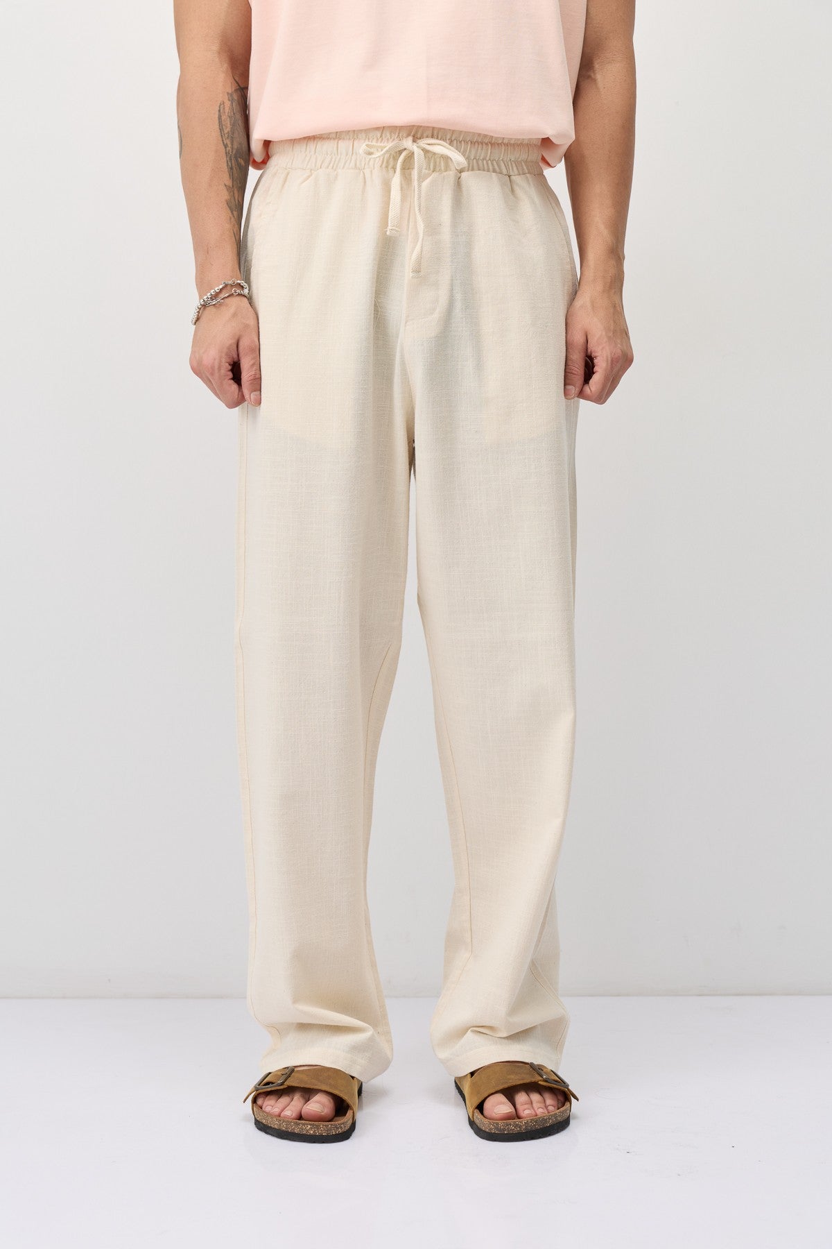 Bağcıklı Baggy Fit Keten Pantolon
