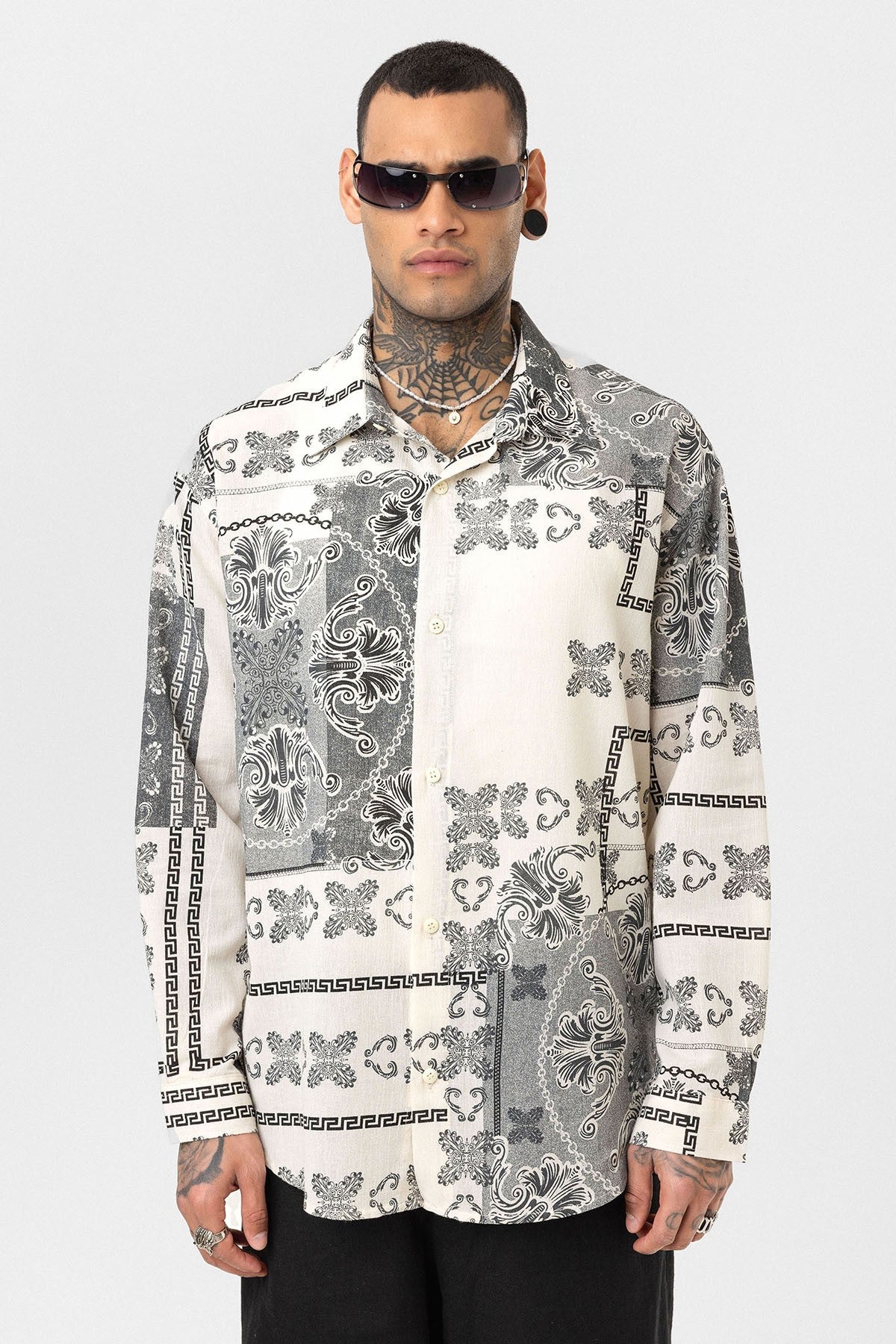 Etnik Desenli Oversize Gömlek